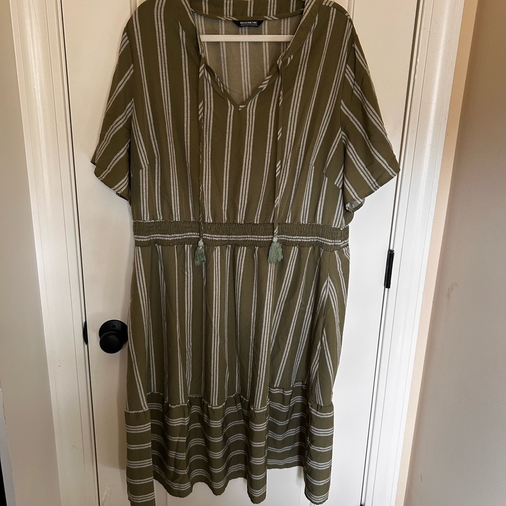 BloomChic Olive Midi Dress with Stripes